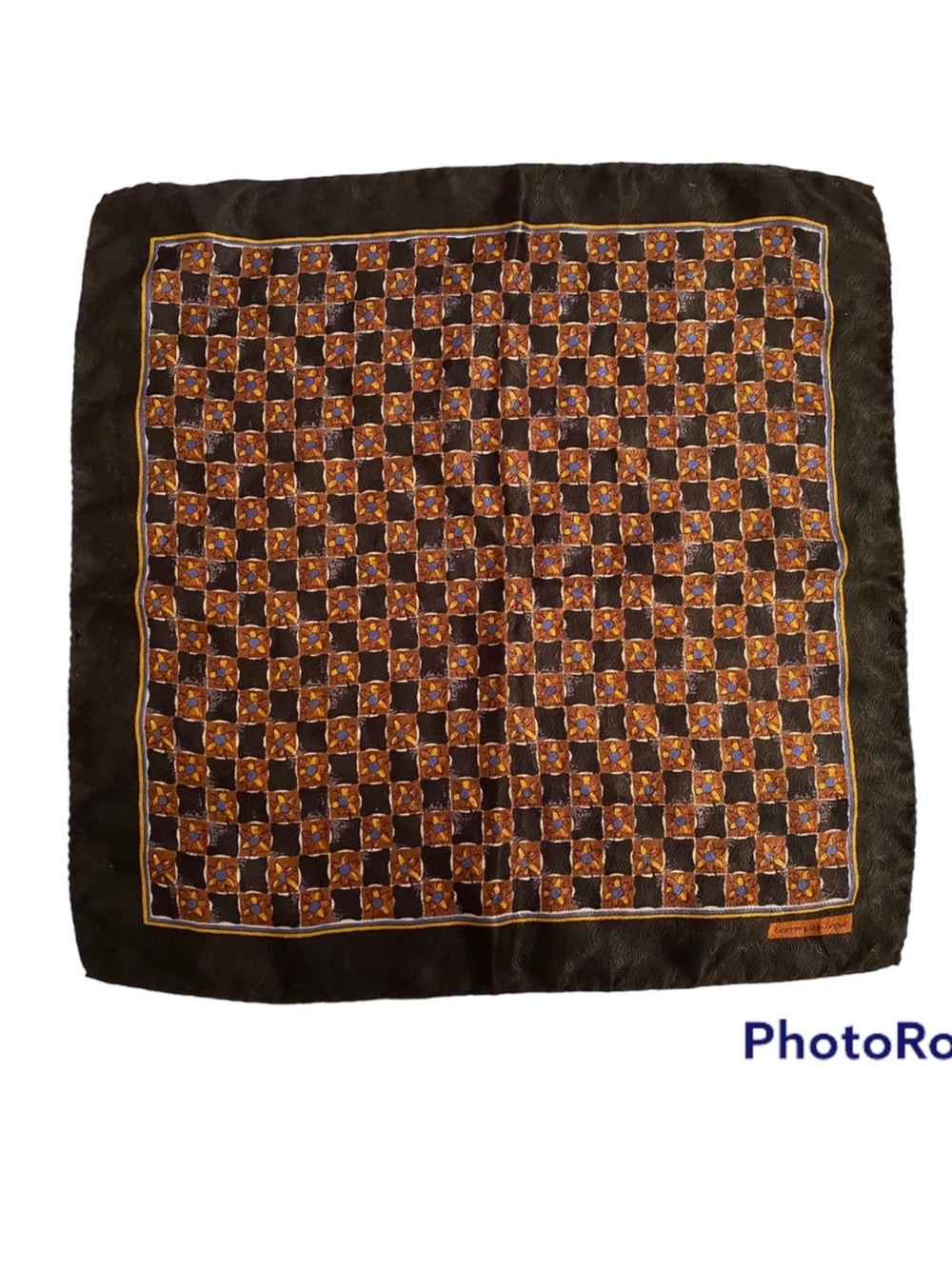ERMENEGILDO ZEGNA SCARF SILK SQUARE BLACK BROWN BLUE FLORAL ITALY